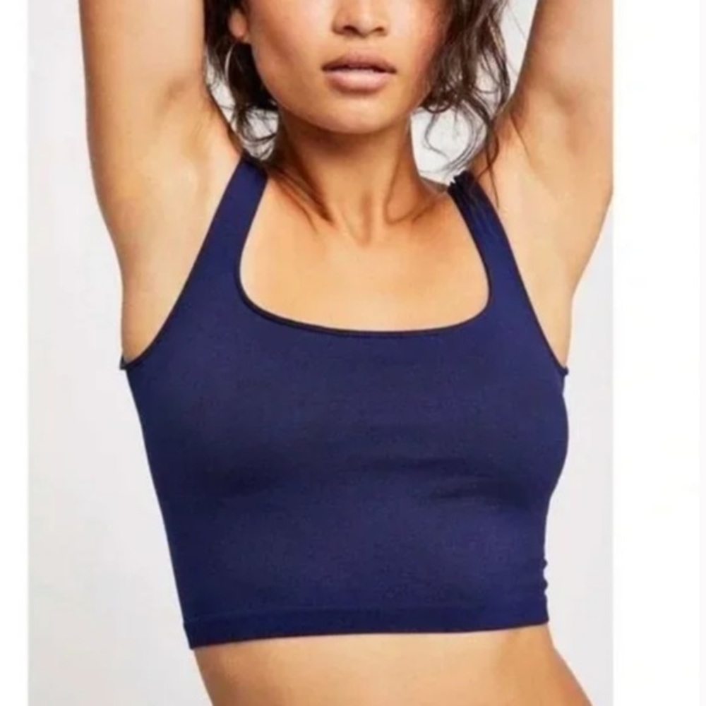 NWT Free People Scoop Neck Cropped Tank Top Navy Blue